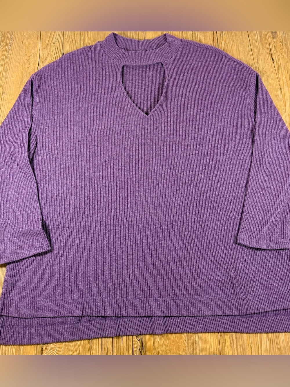 Terra & Sky Purple Ribbed Keyhole Sweater 2X 20W-22W Hi Low Tunic Long Sleeve